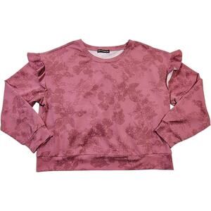 Zoe + Phoebe Women's Pink Floral Print Ruffle Long Sleeve Sweater topSize XL